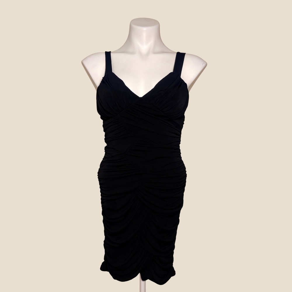 Y2K XOXO Black Ruched Bodycon Mini Dress Sleeveless Cocktail Dress #14